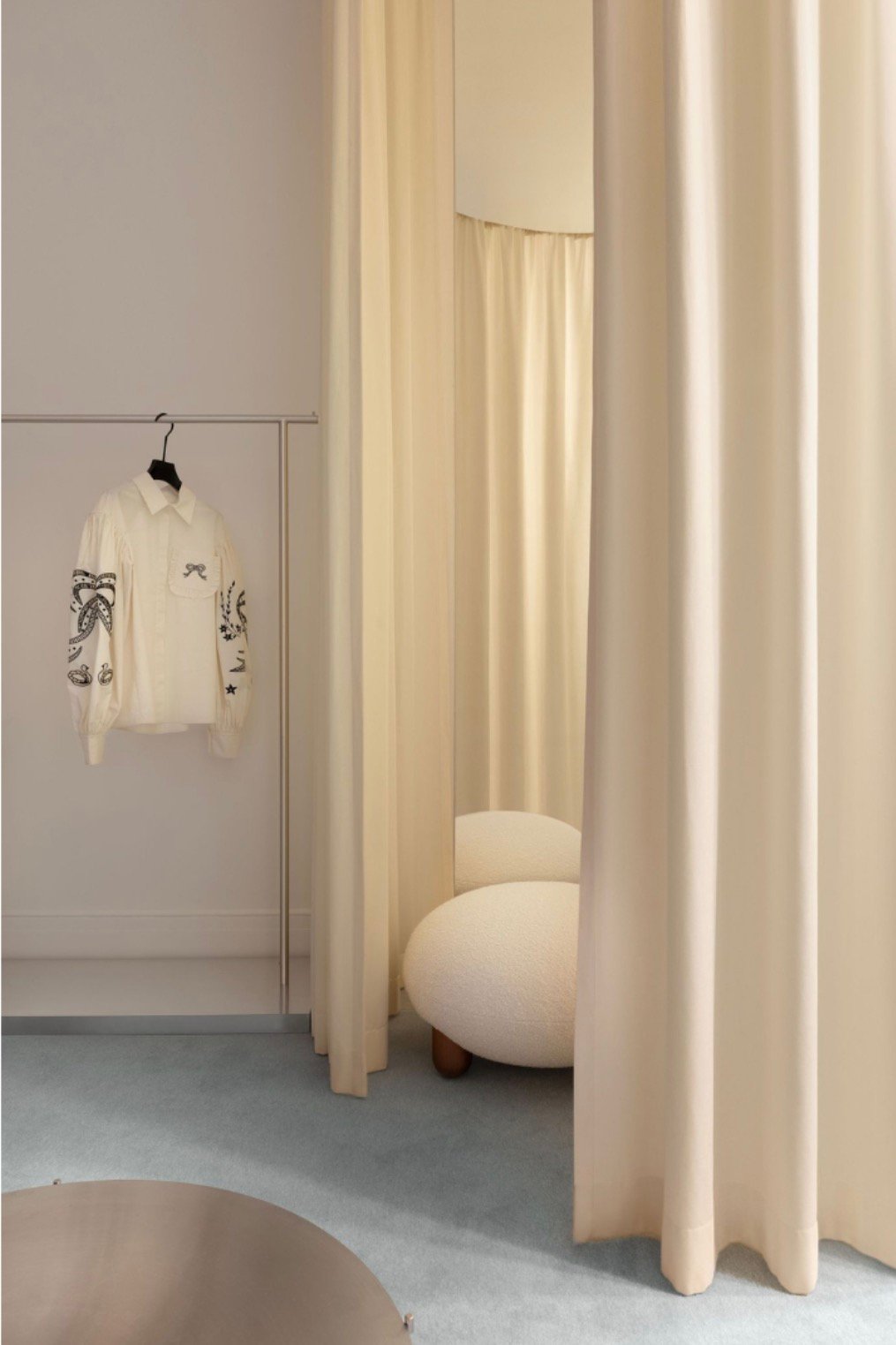Dressing room, curtain drawn