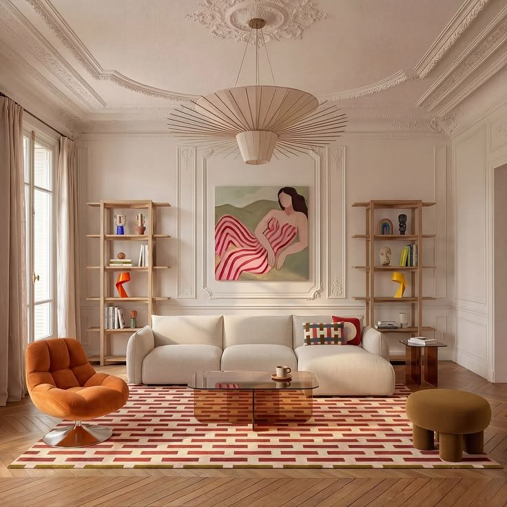 Parisian salon with striped painting