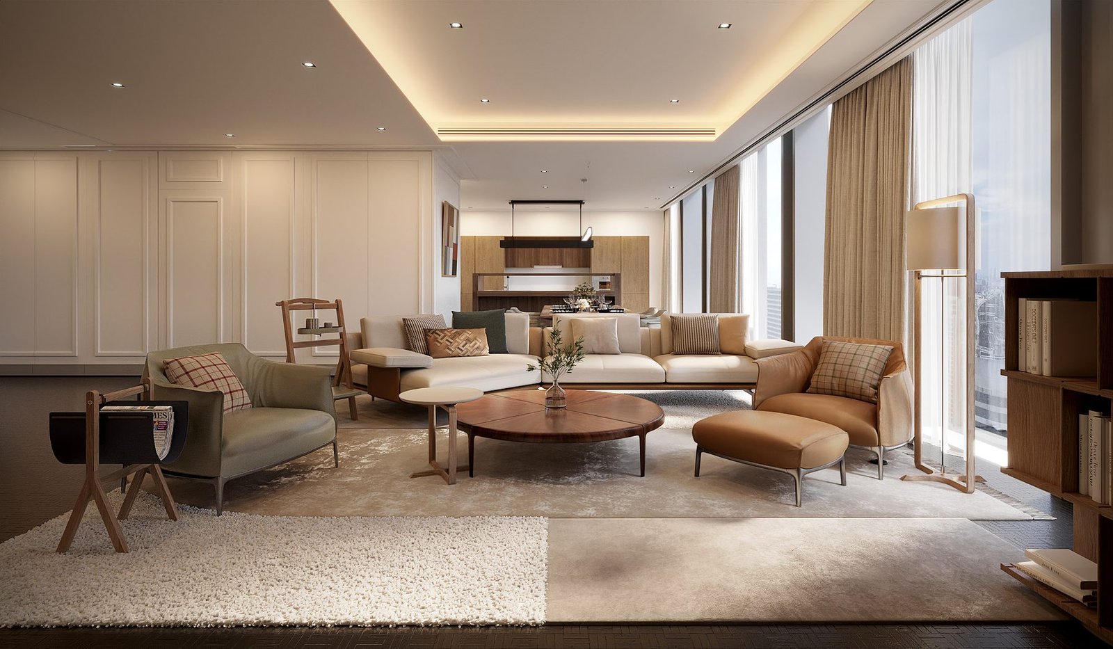 The Ritz-Carlton Residences Bangkok ห้องนั่งเล่นและห้องอาหาร ออกแบบภายในโดย Give Warakorn, Gratitude Design